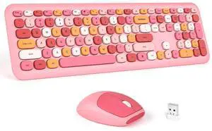 Wireless Keyboard and Mouse Combo - MOFII Pink Full-Sized Plug and Play Colorful Keyboard - Silence Keycap Keyboards with USB-A 2.4G Receiver, for Laptop, Windows, PC, Desktop