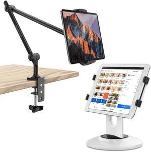 AboveTEK Retail Kiosk iPad Stand, 360° Rotating Commercial POS Tablet Stand Bundle with Tablet Stand Holder, Aluminum iPad Holder for Desk & Bed