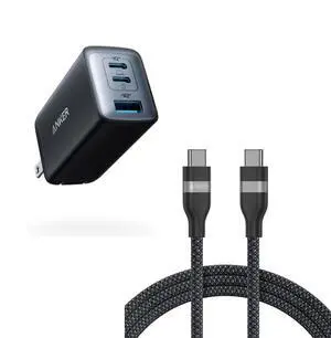 Anker USB C Charger(Nano II 65W), PPS 3-Port Fast Compact Foldable Wall Charger&Anker Nano USB C Cable