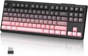 ZIYOU LANG M87 75% Wireless Gaming Keyboard Mechanical Feel Silent Rainbow Backlit Bluetooth/2.4Ghz PBT Gradient Keycaps Rechargeable 4000mAH Battery Ergonomic for MAC/Win/PC-Pink
