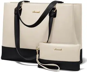 LOVEVOOK Laptop Tote Bag for Women 15.6 Inch Work Bag Leather Laptop Purse with Clutch, Large Computer Briefcase Bag for Office Business Teacher Casual