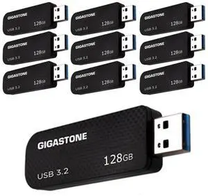 GIGASTONE 128GB Flash Drive (10 Pack) Z30 USB 3.2 Gen 1, 100MB/s Ultra Fast, Keychain Loop, Carbon Fiber Style, Push-Pull Design, Data Storage, Backup for PC/Mac/TV/Car, USB 2.0/3.0/3.1 Compatible