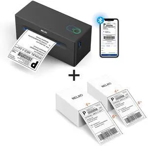 Nelko Bluetooth Thermal Shipping Label Printer AndNelko Genuine 4x6 Direct Thermal Shipping Label (Pack of 1000 Fan-Fold Labels)