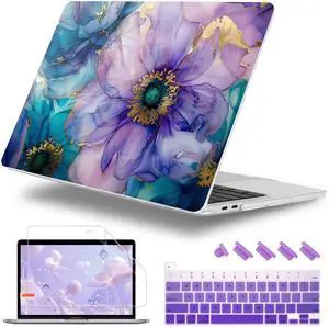 Lepeoac for MacBook Pro 16 inch Case 2019 2020 Release Model A2141, Plastic Hard Shell Cover with Keyboard cover & Screen Protector for MacBook Pro 16 inch with Touch Bar & Touch ID, Fluid Art Flowers
