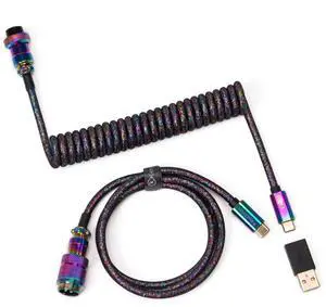 Keychron Colorful Premium Coiled Type-C Cable Straight - Rainbow Plated Black Keychron Colorful Premium Coiled Type-C Cable Straight - Rainbow Plated Black