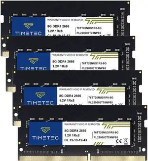 Timetec 32GB KIT(4x8GB) DDR4 2666MHz (DDR4-2666) PC4-21300 (PC4-2666V) Non-ECC Unbuffered 1.2V CL19 1Rx8 Single Rank 260 Pin SODIMM Laptop Notebook PC Computer Memory RAM Module Upgrade