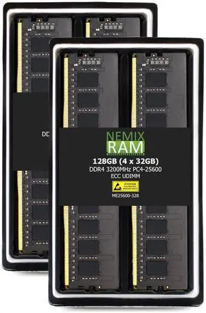 NEMIX RAM 128GB (4X32GB) DDR4 3200MHZ PC4-25600 2Rx8 1.2V CL22 288-PIN ECC Unbuffered UDIMM KIT Compatible with Dell PowerEdge R350 Rack Server