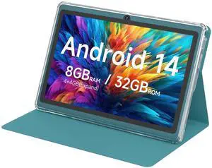 HOTTABLET Tablet 7Inch Android 14.0 with Protective Case, 8GB(4+4GB Expand) RAM+ 32GB ROM, IPS Screen, Dual Camera, Bluetooth 5.0 WiFi Tab (Navy Blue)