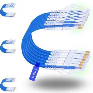 Rapink Patch Cables Cat6/ Cat6a 10ft (24 Pack) Slim, Cat6a Ethernet Patch Cable 10G Support, Snagless Cat 6 Patch Cable for Patch Panel to Switch, Flexiable Cat6 Ethernet Cable Blue