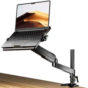 Klearlook 2in1 Laptop Stand - Full Motion Monitor Mount with Adjustable Tray & Extension Arm, VESA Plate 75x75/100x100mm, Clamp & Grommet Mounting