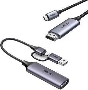 UGREEN USB C to HDMI Cable (4K@60Hz) 6.6FT, Type C to HDMI Adapter Thunderbolt 4/3 to HDMI Bundle with Capture Card Full HD 1080P 60FPS HDMI to USB A/Type C 4K Video Capture Card