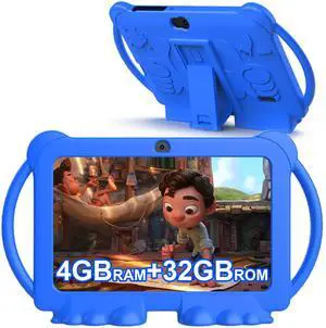 RUIQIAI 2025 Kids Tablet, Android 12 Tablet for Kids 7 inch, 4+32GB ROM(1TB Expand), Toddler with Parental Control, BT, WiFi, Dual Camera, Shockproof Case, Kids APP Preinstalled, Education(Blue)