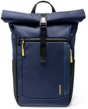 tomtoc Roll Top Laptop Backpack, Lightweight, Water-Resistant Commute Expandable Casual Daypack for 13-15.6 inch Laptop, Rucksack for Work College Trip, Capacity Adjustable 17-20L, Dark Blue