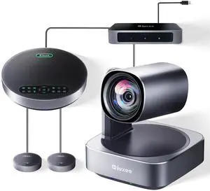 All-in-One PTZ 4K Video Conference Room Camera System with Bluetooth Speakerphone 2 Expansion mics 12X Optical Zoom HDMI Wide View Angle Lens Works with Zoom Webex for Large Meeting Room