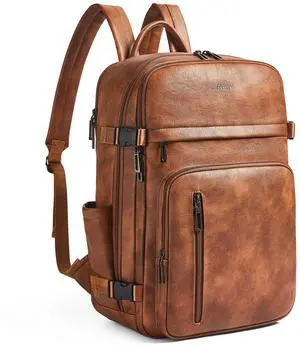 tiamyi Travel Backpack for Women Leather Back pack with 15.6 inch Laptop Compartment, Fashion Ladies Computer Backpack, Brown
