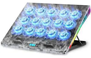 AICHESON Gaming Laptop Cooling Pad with 15 Cooler Fans, RGB Ultimate Computer Stand Base with Silent Fans for 15-18 Inch Laptops, Blue LED Lights