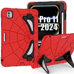 Kezigud for iPad Pro 11 inch (M4) 2024 Case, iPad Pro 11 5th Gen Cute Shockproof Heavy Duty Rugged Silicone +PC Cover with Pencil Holder& Stand for Kids Boys Apple iPad Pro M4 11''(Red+Black)