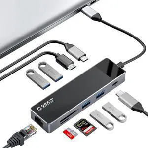 USB C Hub to Multiport Adapter, ORICO USB C Docking Station 10 in 1 USB Hub with Ethernet, PD 100WHDMI 4K@30HzUSB-A3.0×2USB-C3.0USB-A2.0×2SD/TF, Compatible for Dell/Surface/HP/Lenovo Laptops