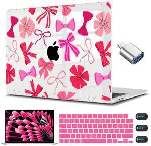 CISSOOK Compatible with MacBook Air 15 inch Case 2025 2024 2023 Release Model A3241 M4 A3114 M3 A2941 M2, Plastic Hard Shell Case Keyboard Cover Screen Protector USB Adapter, Pink Bows