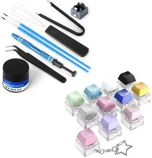 YIMAGUJRX Keyboard Lube Kit and Switch Lube with Switch Opener for Custom Keyboard,Colorful 10 Pcs Keyboard Fidget Toy, Keyboard Fidget Keychain,Keyboard Button Clicker, Finger Clicker Toys