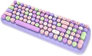 MOFII Bluetooth Wireless Keyboard for iPad, Laptop, PC, Mac, Smartphone, Connect 3 Bluetooth Devices, Cute Colorful Round Keys Retro Typewriter Keyboard - Purple