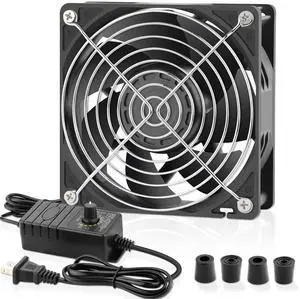 AmRunJe 120mm Computer Fan with Variable Speed Controller AC Low Watt 110V 120V 220V 240V for Gaming, PC Case, Greenhouse, Mining Rig, Green Tent Cooling Ventilation Exhaust Projects