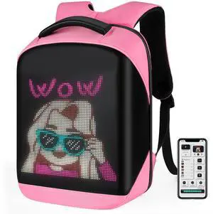 Tesinll Laptop Backpack with LED Display, DIY Fashion Backpack, Waterproof Shoulder Travel Backpack, Gift for Men Women Fits 15.6 Inch Laptop (Pink)