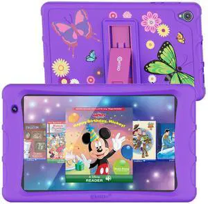 Contixo 8 Kids Tablet - K81 8-inch, 80 Disney Storybooks Pre-Installed (Value $350), Ages 3-12, Parental Controls, Android 13 OS, 64GB, HD Dual Camera, WiFi, Kid-Proof case - Purple