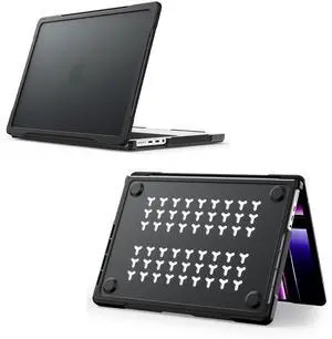 GooodiDEAR for MacBook Pro 14 Inch Protective Case A2442 / A2779 - Full 360° Protection Laptop Case, Airflow Cooling Vents, Anti-Slip Rubber Feet, Lightweight, TPU&PC, Translucent Black for Men Women