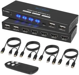KVM Switch HDMI 4K@60Hz for 4 Computers 1 Monitor, KVM Switches 4 Port PC Share Monitor USB 2.0 Keyboard Mouse, Remote Control and 4 KVM Cables and Desktop Controller Included