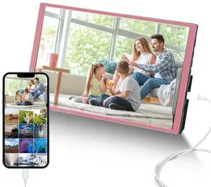 G-STORY 10.1" Digital Picture Frame Portable Monitor for iPhone,3 Hour Built-in Battery, Lightweight one Cable Transform to Large Screen Streaming,Large Digital Photo Frame 1280 * 800(Pink)