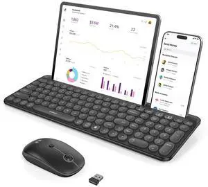 seenda Bluetooth Keyboard and Mouse for iPad, Multi-Device Bluetooth + 2.4G Wireless Keyboard Mouse with Tablet Holder for MacBook/Windows Computer, iOS/Andriod Tablet Phone, Black