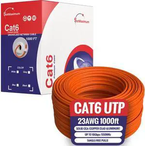 Cables Direct Online CAT6 Cable 1000ft Pull Box Solid Ethernet LAN UTP Cable 23AWG 550Mhz RJ45 Network CCA Copper Clad Aluminum Wire Bulk (Orange)