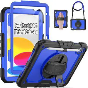 SEYMAC Case for iPad (A16) 11th/10th Generation 2025/2022 (11/10.9), Heavy Duty Full-Body Shockproof Protective Case with Screen Protector, Rotating Stand, Hand/Shoulder Strap, Black/Dark Blue SEYMAC Case for iPad (A16) 11th/10th Generation 2025/2022 (11/10.9), Heavy Duty Full-Body Shockproof Protective Case with Screen Protector, Rotating Stand, Hand/Shoulder Strap, Black/Dark Blue