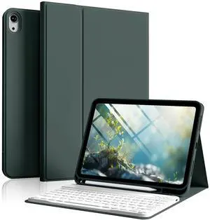 SZPSGC for iPad (A16) 11th/10th Generation Case with Keyboard, 11 Inch/10.9 Inch iPad (2025/2022), Detachable Wireless Bluetooth Keyboard, Stand Folio Cover with Pencil Holder, Dark Green