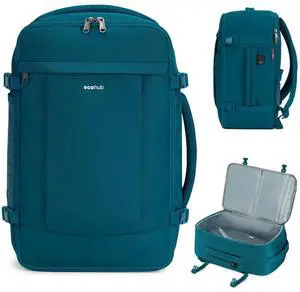 ECOHUB Travel Backpack for Men Women, Carry on Backpack with USB Charging Hole, Spirit Airlines Personal Item Bag Flight Approved, 15.6 Inch Laptop Backpack with Anti Theft Pockets, 30L, Blue Green