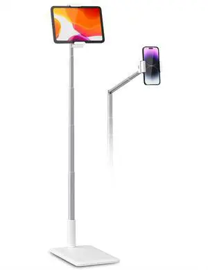 Viozon Tablet Floor Stand-Flexible Long Arm Tablet&Phone Holder,360° Angle Adjustable,Aluminum Alloy,Bedside,Sofaside,Desk,Compatible with 3.5-11 inches iPad,Kindle, iPhone 16 15 Plus/Pro Max -White