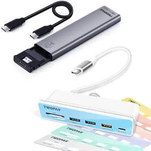 TWOPAN iMac Hub with Aluminum M.2 NVMe SATA 2230/2242/2260/2280 SSD Enclosure, Compatible with iPhone 16/15, MacBook, iMac and More