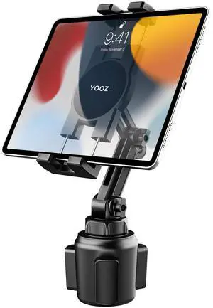 YOOZ Cup Holder Tablet Mount for Car [Height Adjustable Arm] Vehicle/Truck Cupholder Tablet Mount Drink Holder for 4-12.9" Devices, iPad Pro Air Mini, Galaxy Tabs, iPhone, Tablets & Phones