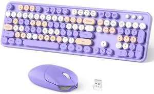 Dilter Wireless Keyboard and Mouse Combo, 104 Keys Full-Sized Typewriter Keyboards, 2.4 GHz USB Receiver Plug and Play, for Windows, PC, Laptop, Desktop (Purple Colorful)
