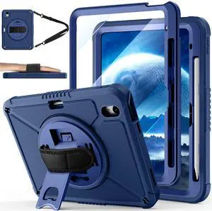 ZtotopCases for iPad (A16) 11th/10th Generation 11''/10.9'' with Screen Protector, Pen Holder, Handle Shoulder Strap,360 Rotating Stand Rugged Protective Case for iPad 11th Gen 2025(A3354/A3355), Blue