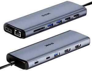 SSK 8K USB C Dock for Thunderbolt Laptop, MacBook Docking Station 3 Monitors,10Gbps USB C Hub Dual HDMI, Displayport, Ethernet,100W PD, Mic/Audio, USB C&A 3.2 Gen 2 Port for iPhone 15/Mac/Lenovo