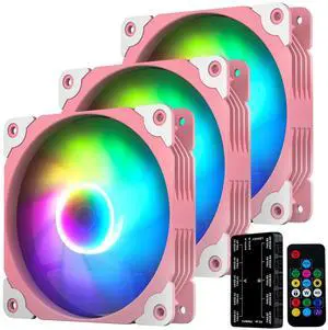 Vetroo 3-Pack Computer Case Fan 120mm Address RGB & PWM Cooling Fans High Performance with Controller Hub - Pink