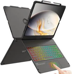FUWANG Touch Keyboard Case for iPad Air 13 inch (M3 2025/M2 2024)and iPad Pro 12.9 6th 5th 4th 3rd Gen, 360° Rotate 7 Colors Backlit for iPad Air 13 inch Case Keyboard with Multi-Touch Trackpad, Black