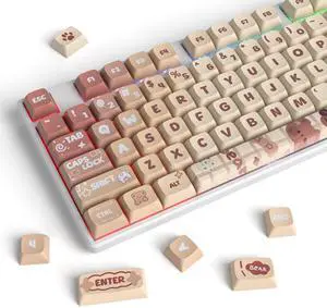 Owpkeenthy XDA Profile PBT Keycaps 75 Percent, 133 Keys Brown Custom Gaming Keycaps 5 Side Dye Sublimation for ANSI & ISO Layouts Cherry Gateron MX Switches Mechanical Keyboard (Cute Bear)