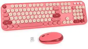MOFII Wireless Keyboard and Mouse Combo, Full-Size Retro Typewriter-Style Wireless Keyboard with Optical Mouse for Computer/Laptop/Windows/Mac-Rose Red Colorful