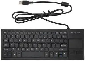 Ultra Thin Mini Compact Wired Keyboard with Touchpad and USB Hub, Scrolling, Plug and Play, Keys for Industrial Applications