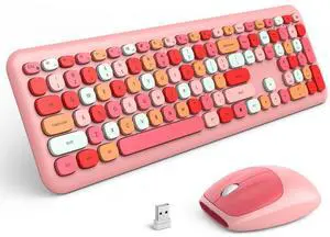MOFII Wireless Keyboard and Mouse, Ergonomic Full Size Keyboard and Mouse Combo for Mac, Windows 7/8/10, Laptop, Desktop, PC, Computer (Pink Colorful)
