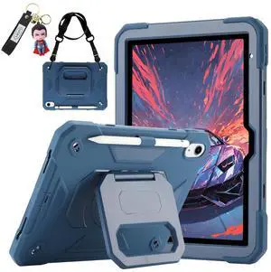 for iPad (A16) 11th Generation 11 Inch 2025/iPad 10th Generation Case 10.9 Inch 2022 with 360 Rotating Grip Magic Stand,Pen Slot/Key Chain/Shoulder Strap,Case for iPad 10th Gen (Navy Blue)