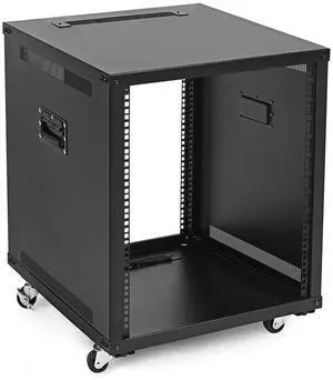 NavePoint 12U Portable Server Rack with Casters - 12U Network Rack Open Frame with Adjustable Rails, 132lbs Capacity - Up to 22.6" Deep 19-Inch Rack for IT Equipment, Telecom & A/V, Black